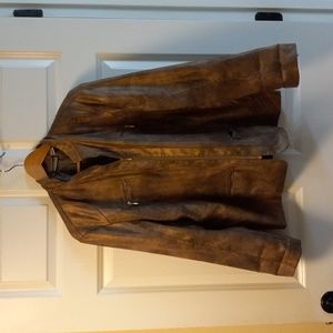 Chico's Metallic Brown Faux Vegan Leather Front Zip Lightweight Jacket Chico's 3